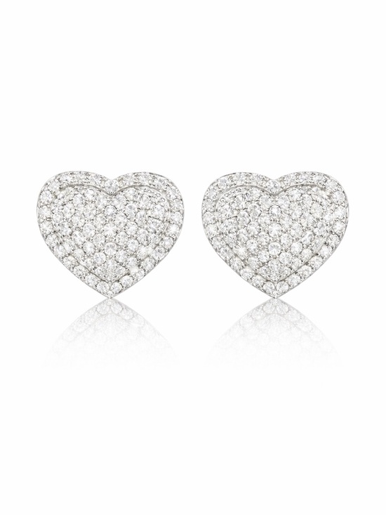 Jewelry - Silver Crystal Heart Stud Earrings